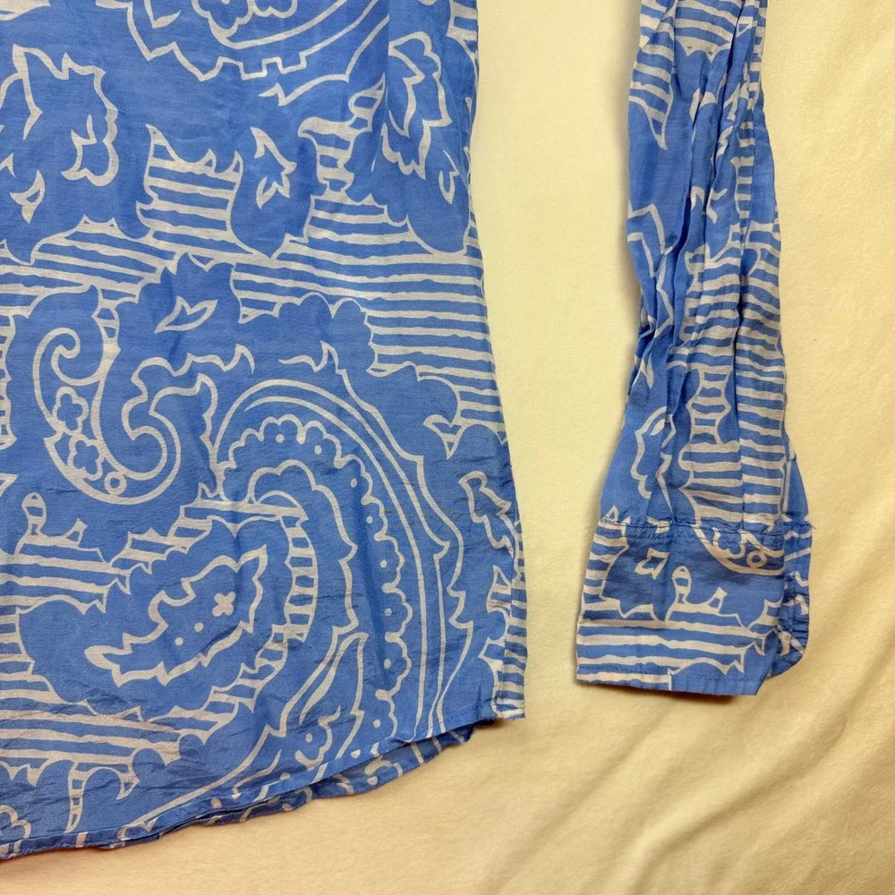 J. Crew‎ Womens Blue White Paisley Cotton Silk Button Down Shirt Size 000